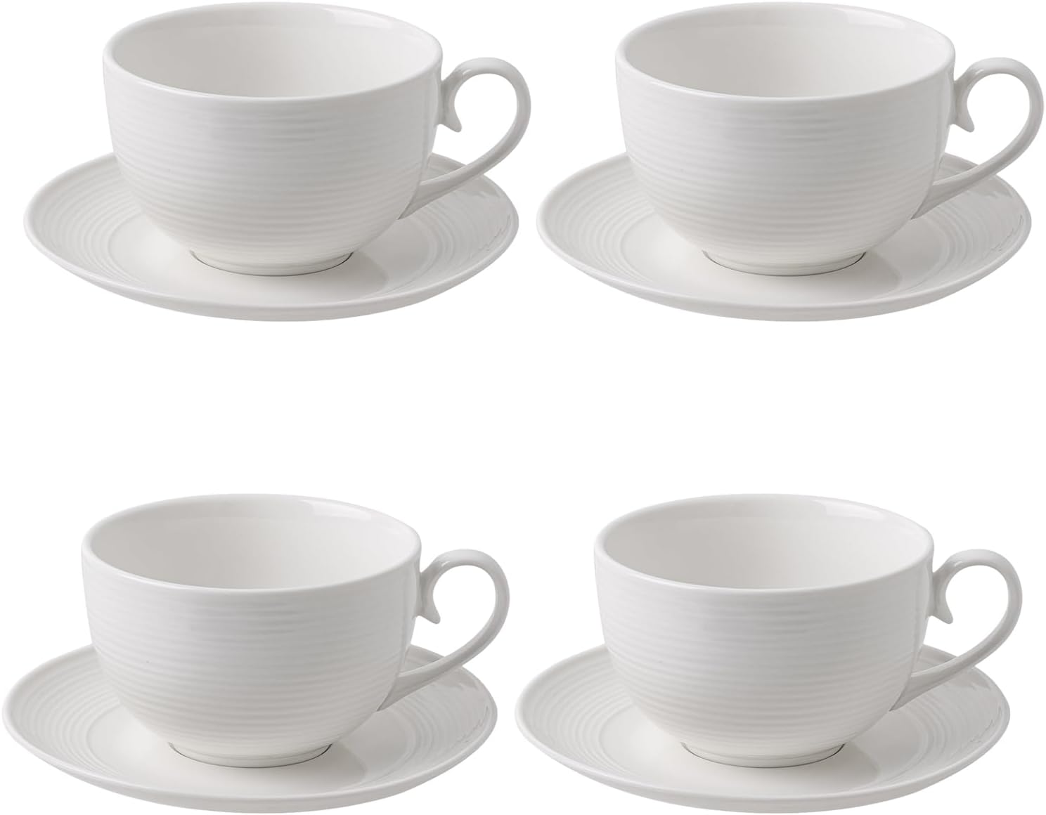 10 oz Cappuccino Cups with Saucers - Ceramic Espresso Coffee Cups Set of 4, White Tea Mugs and Saucer, Latte Mugs Set, Microwave Dishwasher Safe Drinkware for Housewarming, Party, Cafe