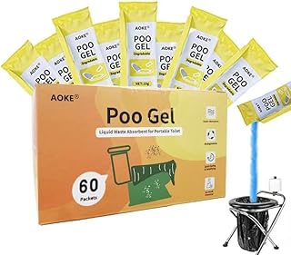 AOKE Portable Toilet Powder, 60 Pack Poo Gel for Camping Eco Absorbent Gel Liquid Waste Gelling and Deodorizing Powder, Emergency Toilet Waste Treatment for Outdoor Camping Hiking