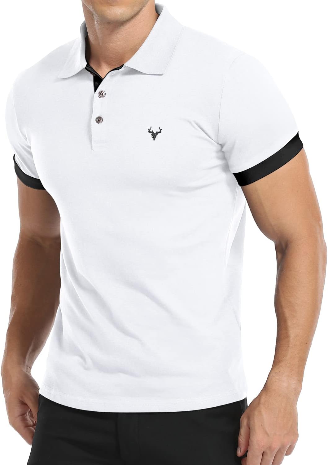 KUYIGO Mens Short Sleeve Polo Shirts Deer Embroidery Golf Cotton S-XXL