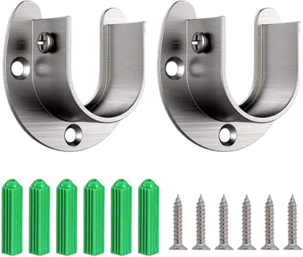 2 Pack Wardrobe Rail Bracket - Flange Rod Holder, Closet Rod Bracket End Supports Sockets Stainless Steel U-shaped Closet Pole Sockets for Wardrobe Shower Curtain, 25mm