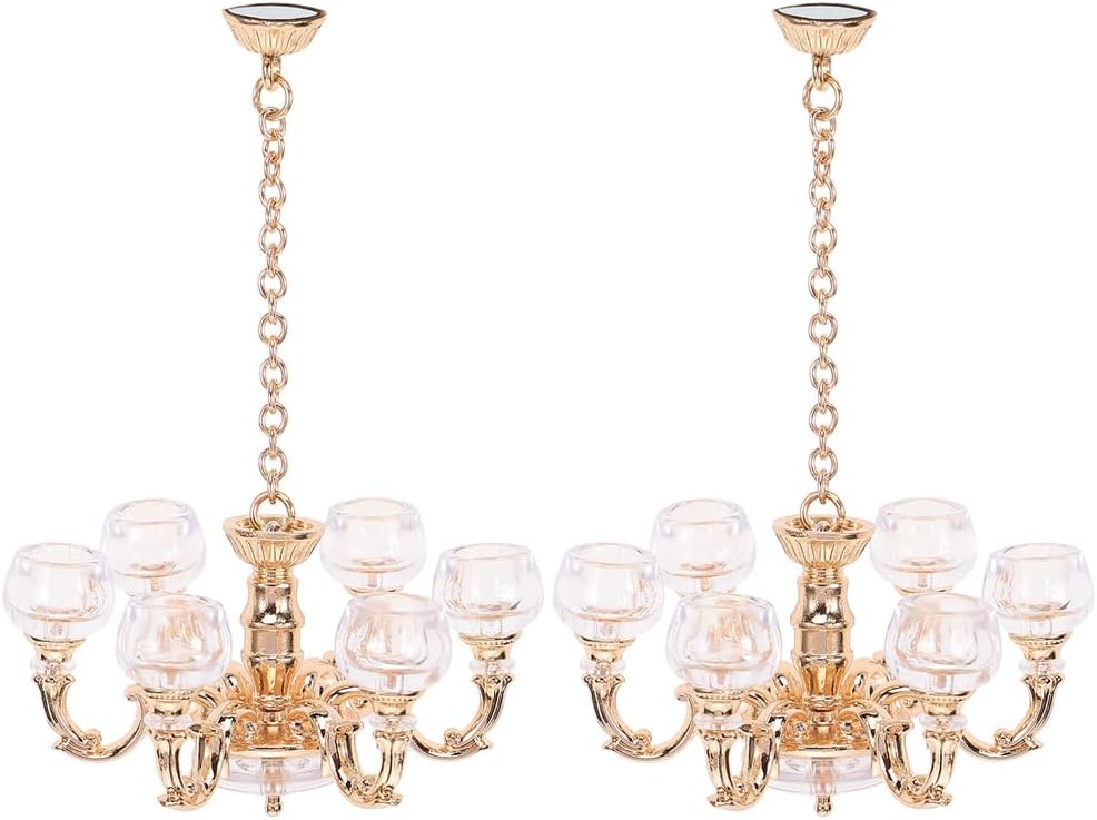 LOGOFUN 2pcs Doll House Miniature Hanging Lamp Mini Ceiling Light Model 1:12 Scale Ceiling Light Prop for Dollhouse Accessories - Gold 8.50X6.40X6.40cm/3.34X2.52X2.52in