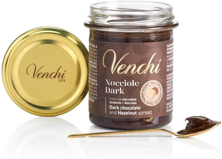 Venchi - Dark Chocolate and PGI Piedmont Hazelnut Spread, 200 g - Gluten Free - Vegan
