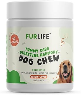 FurLife - Probiotics for Dogs - Digestive Enzymes for Gut Flora, Digestive Health, Diarrhea & Bowel Support - Supplement Soft Chew for Pet Immune System - Bacon - 90 Chews