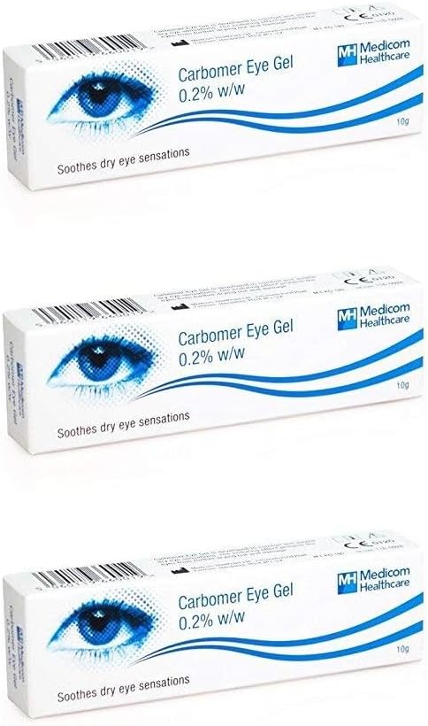 Medicom Carbomer 0.2% Eye Gel 10g Pack of 3 – Hydrating Nighttime for Dry Eyes, Lubricating Gel Drops for Tired, Soothing Relief from Itchy, Irritated, Sensitive.