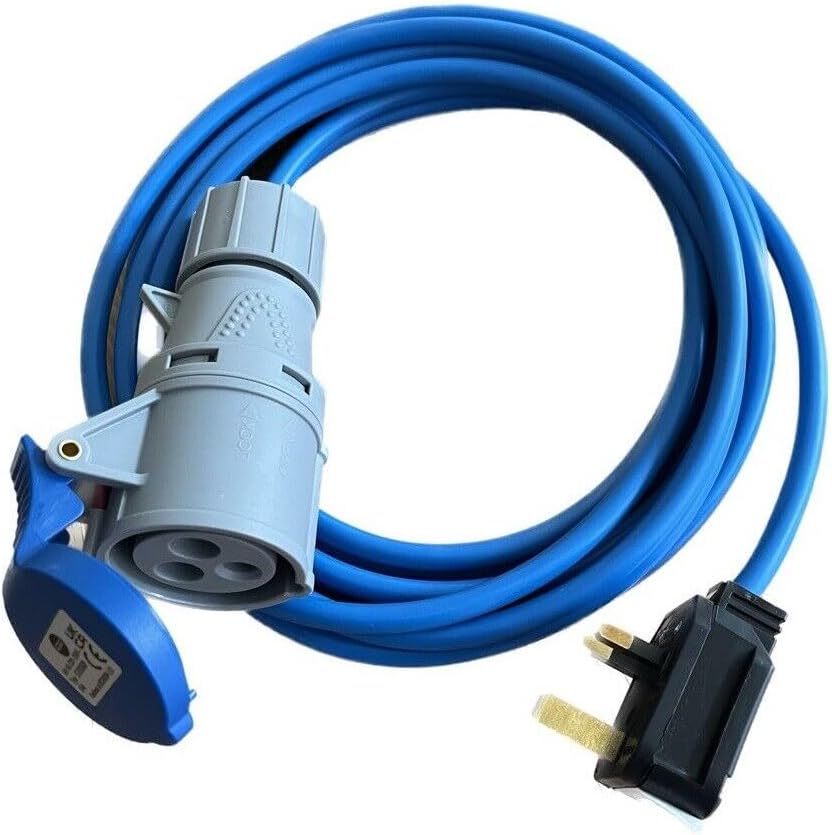 K M ELECTRONICS HEAVY DUTY CARAVAN MOTORHOME 13A PLUG TO 16A SOCKET 240V MAINS HOOK UP CABLE VARIOUS LENGTHS (5M)
