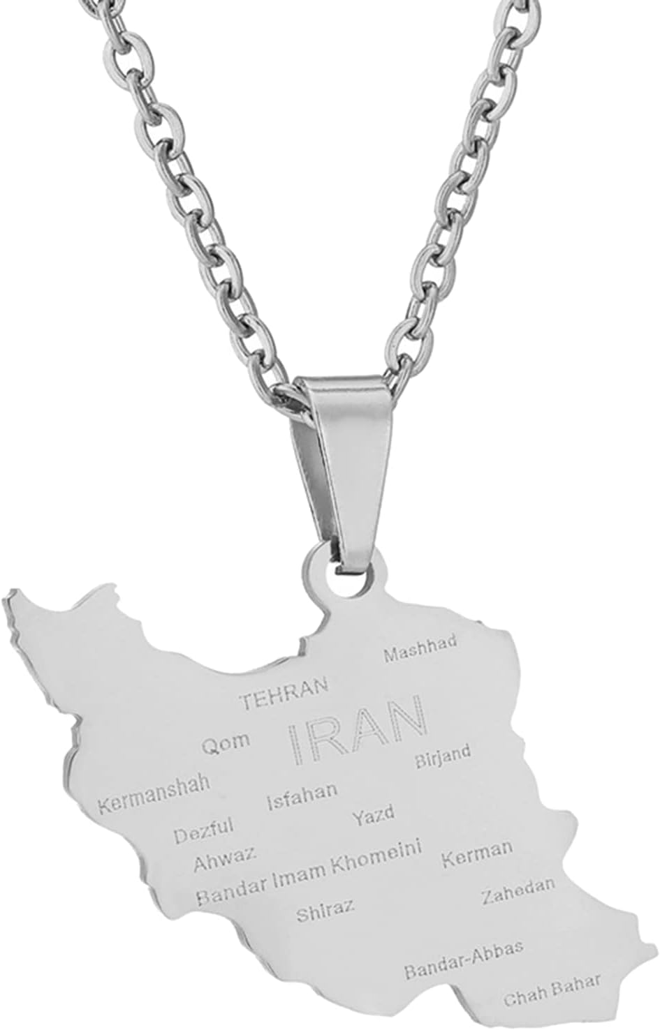 BHUEHSS Iran Map Pendant Necklace Trendy Silver/Gold Color Iran Country Territory Necklace Unisex Women Men Iranian Neck Chain S#