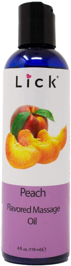 Lick Peach Flavored Massage Oil - Edible, Nourishing & Warming Body Oil with Vitamin E, Coconut & Almond Oils for Women and Couples - For Date Night, Aromatherapy Massages, Safe for Sensitive Skin 4oz