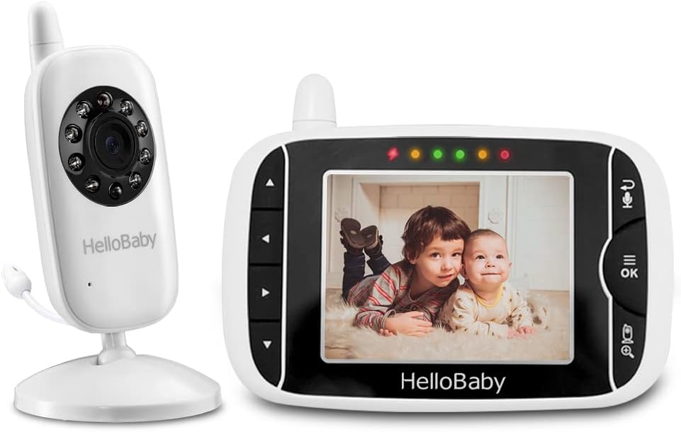 HelloBaby Wireless Video Baby monitor with Camera and Night Vision, 3.2 Inch Screen Night Vision Temperature Monitoring & 2 Way Talkback System Lullabies UK Interface Plug (HB32)