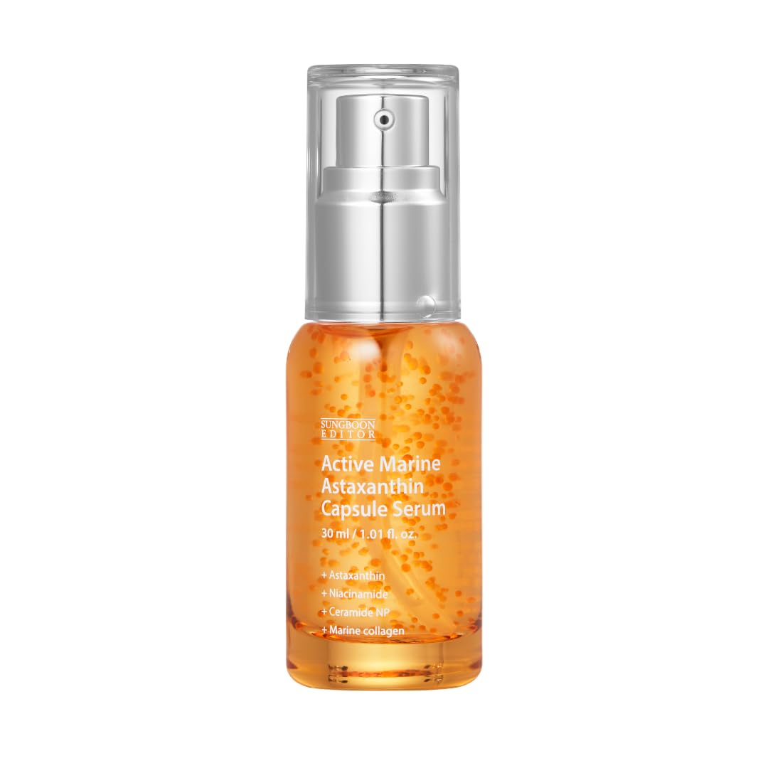 SUNGBOON EDITOR Active Marine Astaxanthin Serum | Niacinamide, Tranexamic Acid, Hyaluronic Acid, Hydrating Serum for Even Skin Tone, Korean Skin Care, 30ml,1.01 fl.oz | Stocking Stuffers for Women