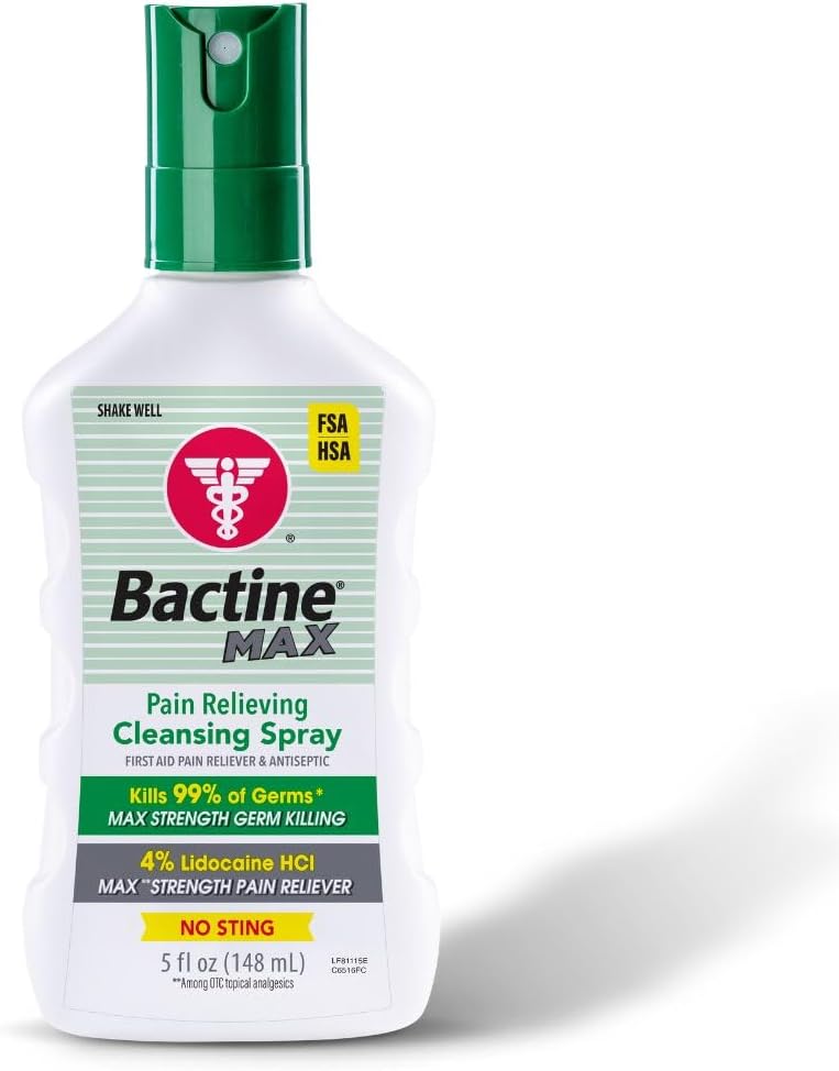 Bactine MAX First Aid Spray - Cleansing Spray with 4% Lidocaine - Relief for Minor Cuts, Burns & Bug Bites - 5oz, 4 Pack | With 4% Lidocaine, Numbs and Relieves Pain and Itch for Minor Cuts, Scrapes, Burns, and Bug Bites