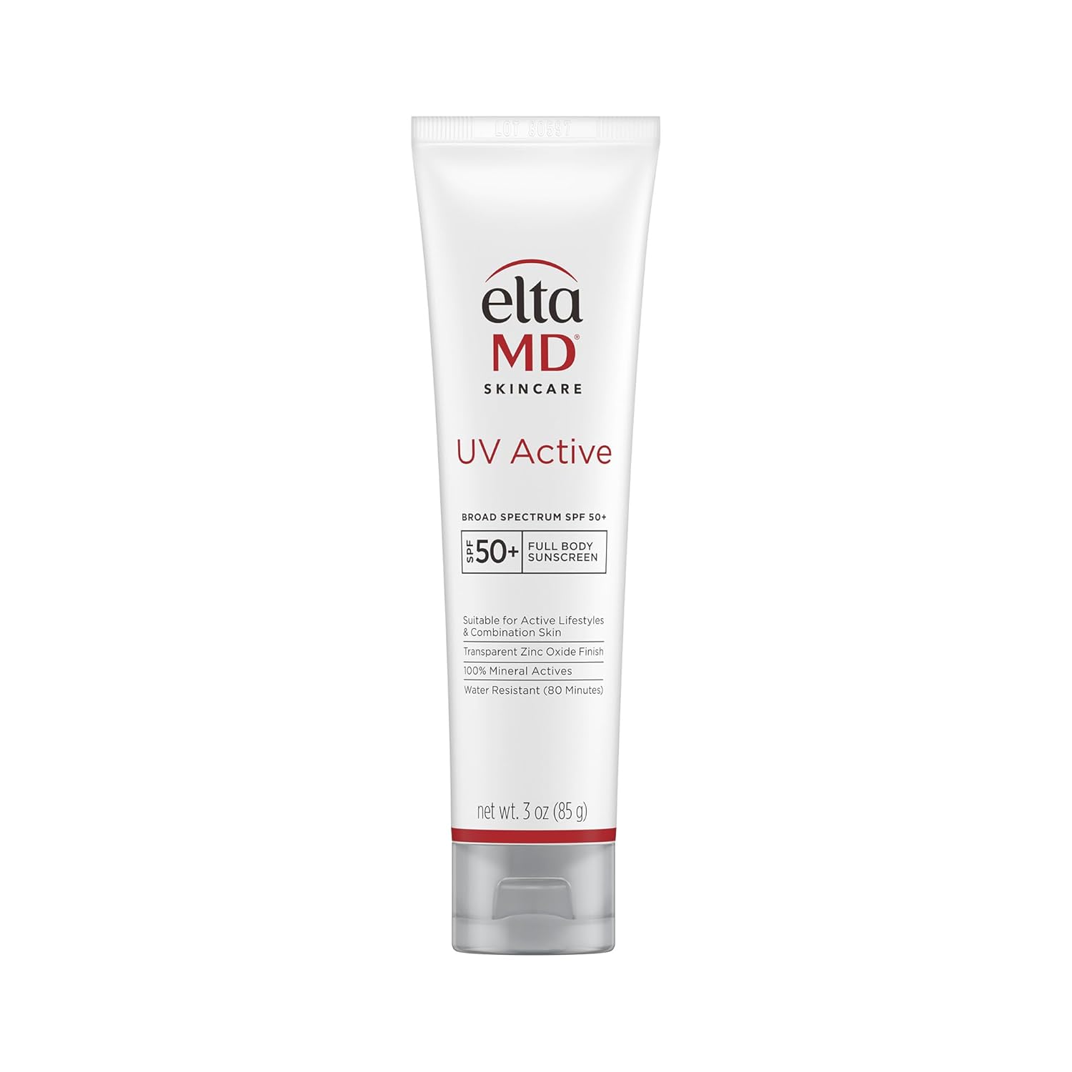 EltaMD UV Active Mineral Sunscreen with Zinc Oxide, SPF 50+, Water Resistant Sunscreen Up to 80 Minutes, 3.0 oz Tube