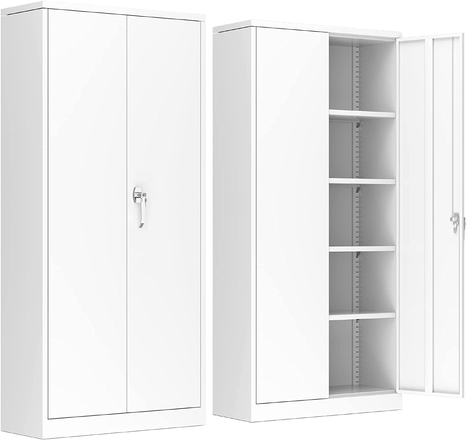 SUPEER Metal Storage Cabinet with 2 Door and 4 Adjustable Shelves,180CM Tall Steel Cabinet for Warehouse,Garage,Home,Office,Easy Assemble Required(White)