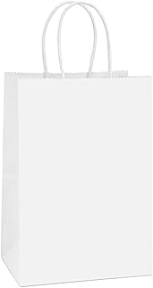 BagDream Gift Bags 100Pcs 5.25x3x8 Small Paper Gift Bags with Handles Bulk, White Kraft Paper Bags for Party favor, Retail Merchandise Grocery Sack Bags