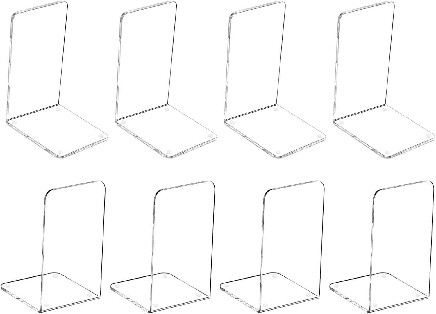 MerryNine 8 Pcs Plastic Acrylic Bookends, Clear Acrylic Non Skid Book Ends Organizer Bookshelf Decor Decorative Bedroom Library Office School Supplies Stationery Gift (7.08"x4.72"_4 Pairs)
