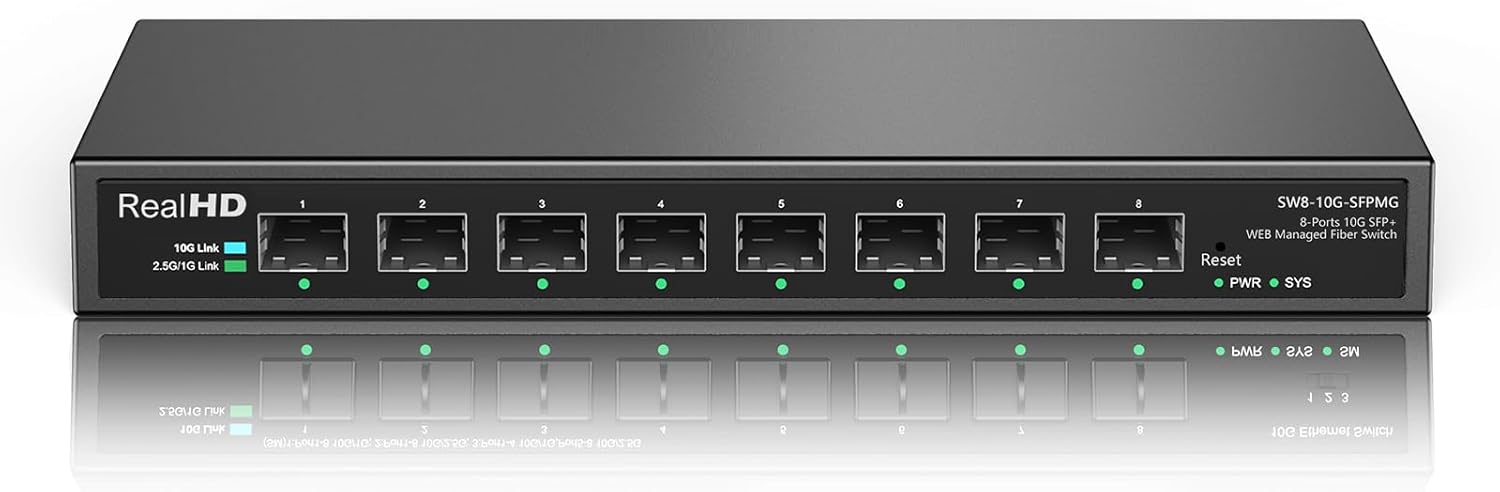 8 Port 10Gb SFP+ Web Managed Fiber Switch | Multi-Gig 10G-2.5G Adaptive | Fanless | 160G Bandwidth | Jumbo Frames/ VLAN/ QoS, Only Compatible with TP-Link, Real HD 10G SFP+ Module, NOT Plug & Play 1Gb