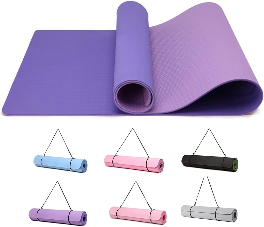 Good Nite Yoga Mat TPE Non-Slip Exercise Fitness Pilates Gymnastics Training Sport Mat Turn Mats Floor Gym with Carry Strap 183 x 61 x 0.6 cm