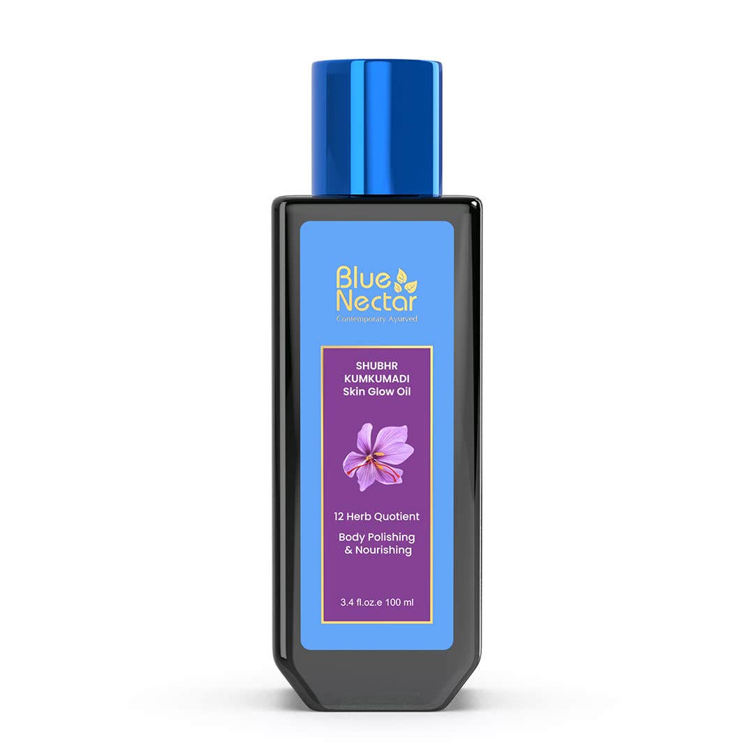 Blue Nectar Kumkumadi Body Oil for Glowing Skin | Moisturizing Body Oil for Dry Skin with Relaxing Aroma | Plant Based Body Oil for Women & Men (12 Herbs, 3.4 fl oz)