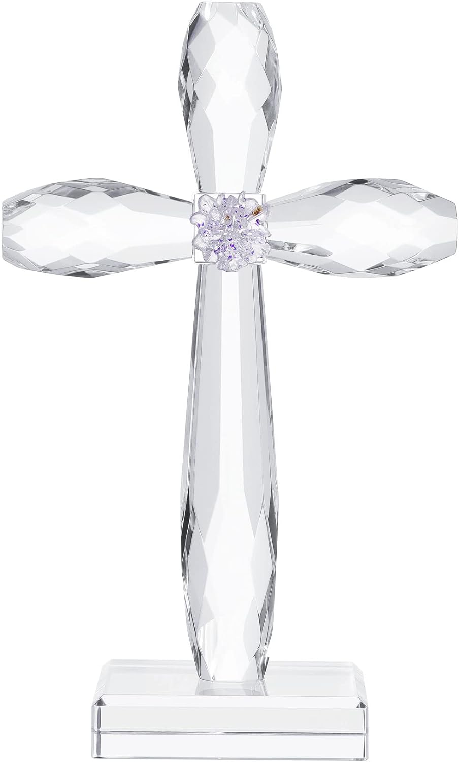 YWHL Crystal Standing Cross Decor, Religious Gifts for Women Men, Handmade Glass Holy Cross Collectible Figurines for Home Decoration, Easter Christmas Decoration for Pary
