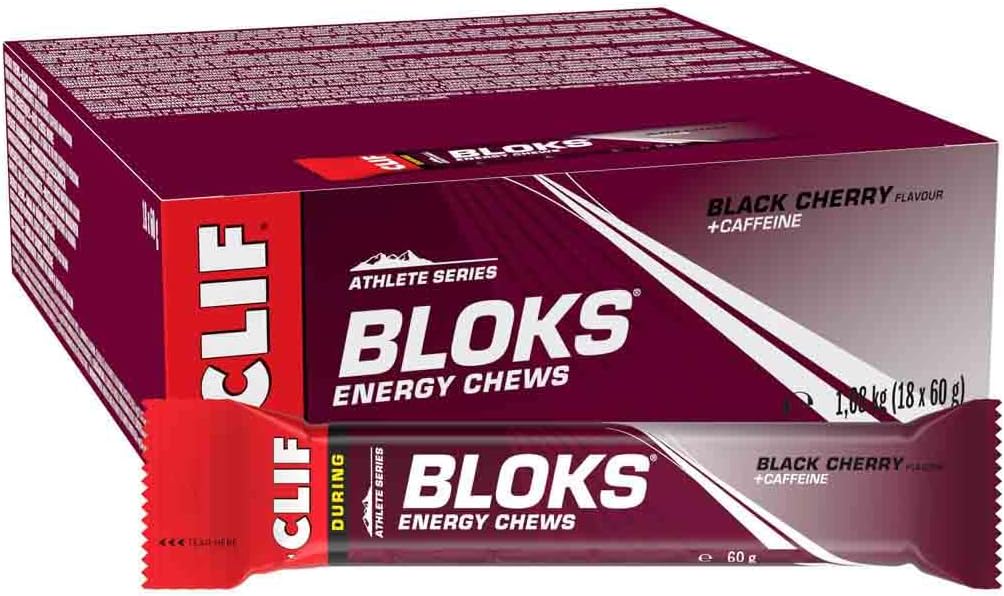 CLIF Bar BLOKS Energy Chews - Black Cherry with Caffeine - Plant Based - Quick Energy for Cycling and Running - Workout Snack - 18 x 60 g