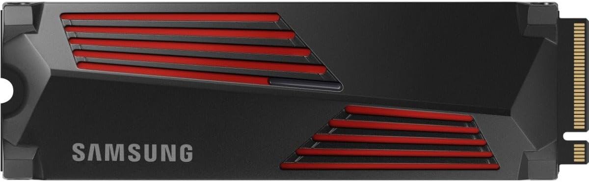 Samsung 990 PRO Heatsink NVMe M.2 SSD with heat sink, 2 TB, PCIe 4.0, 7,450 MB/s read, 6,900 MB/s write, Internal SSD with RGB for PC/console gaming and video editing, MZ-V9P2T0CW