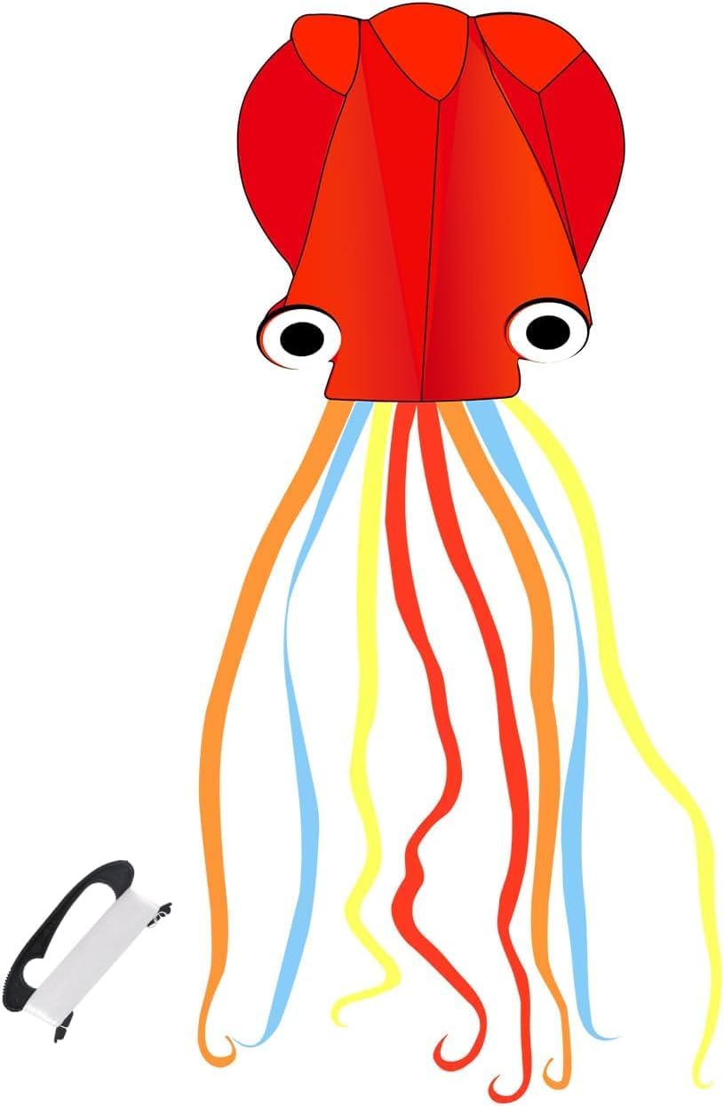 Large Octopus Kite - Beach Kites Easy to Fly for Adults Kids Park Outdoor Game Activities, Red