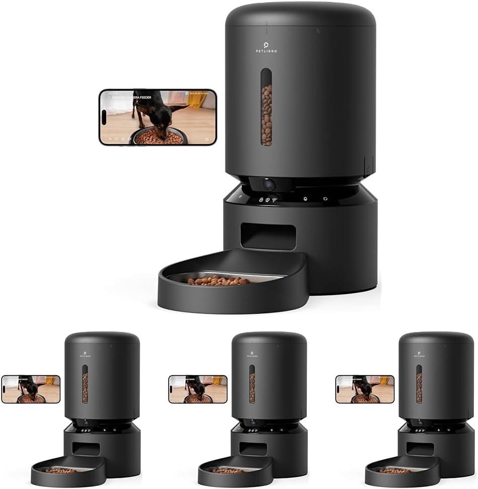 PETLIBRO Automatic Cat Feeder with Camera,1080P HD Video with Night Vision,5G WiFi Pet Feeder-with 2-Way Audio,Low Food & Blockage Sensor,Motion & Sound Alerts for Cat-& Dog Single Tray,(Pack of 4)