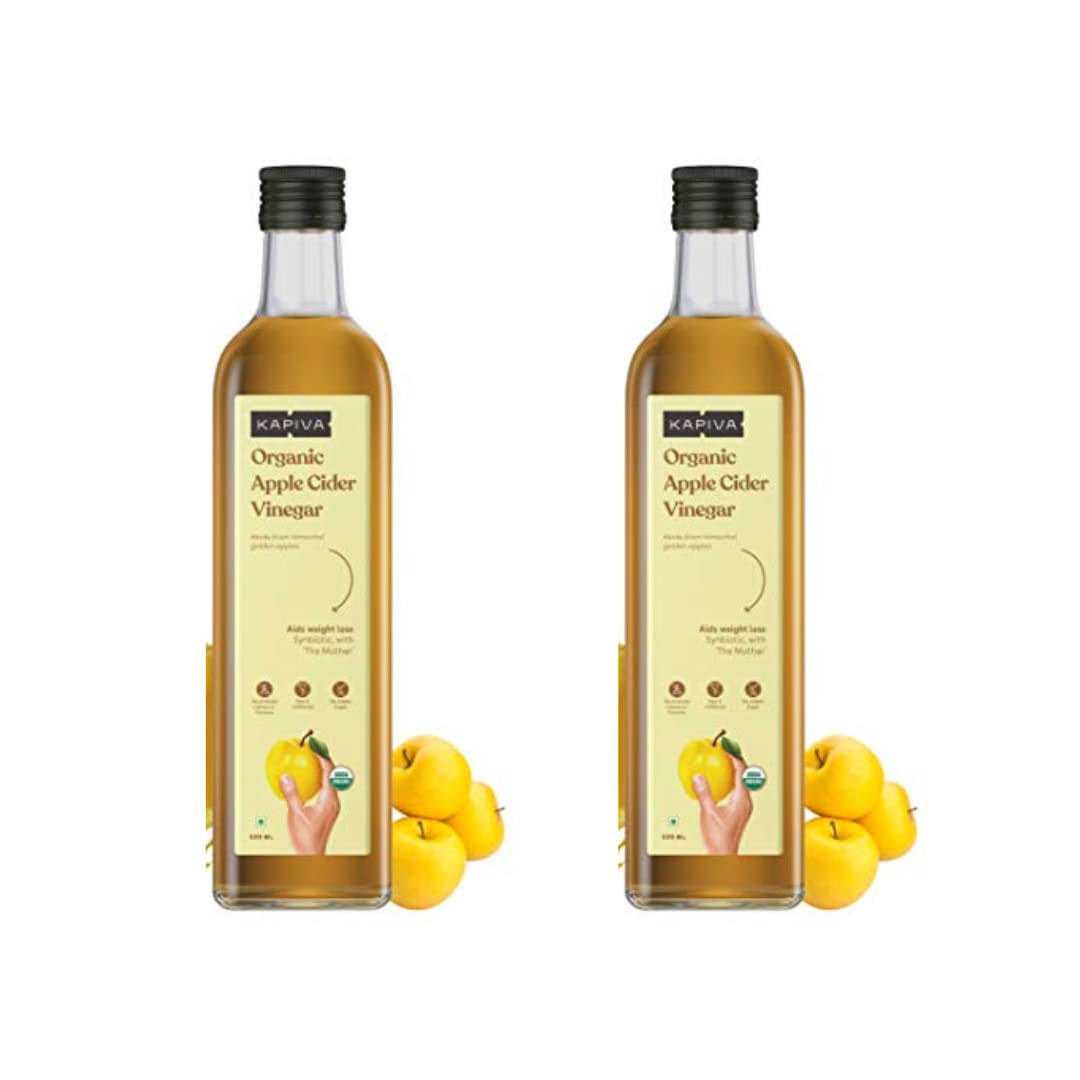 Kapiva Organic Apple Cider Vinegar with The Mother (in Glass Bottle) - Certified Organic - Synbiotic in Nature, 500ml - Pack of 2