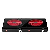 Electric Hot Plate for Cooking, Infrared Double Burner,Electric Cooktop 2 Burner,1800W Portable Electric Stove,Heat-up In Seconds,Countertop Cooktop for Dorm,Compatible with All Cookware