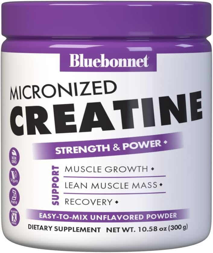 BlueBonnet Nutrition Micronized Creatine Monohydrate 5 g – Supports Lean Muscle Mass* - Non-GMO, Vegan, Kosher Certified, Gluten-Free, Soy-Free, Milk-Free – Unflavored, 10.58 OZ, 60 Servings