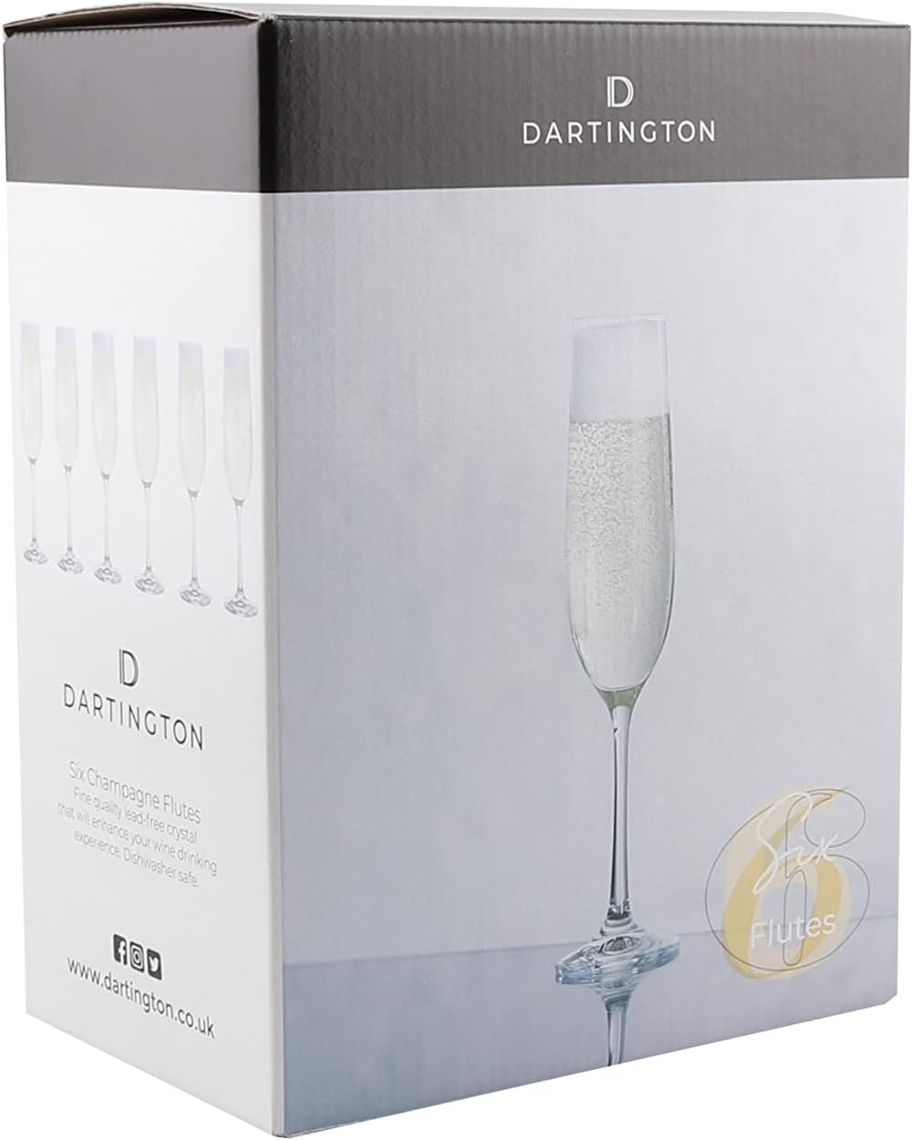 Dartington Crystal Six! Six Champagne Flutes, Set of 6 | Elegant and Functional Glasses | 241mm | 190ml | Dishwasher Safe | Classy and Elegant Glassware