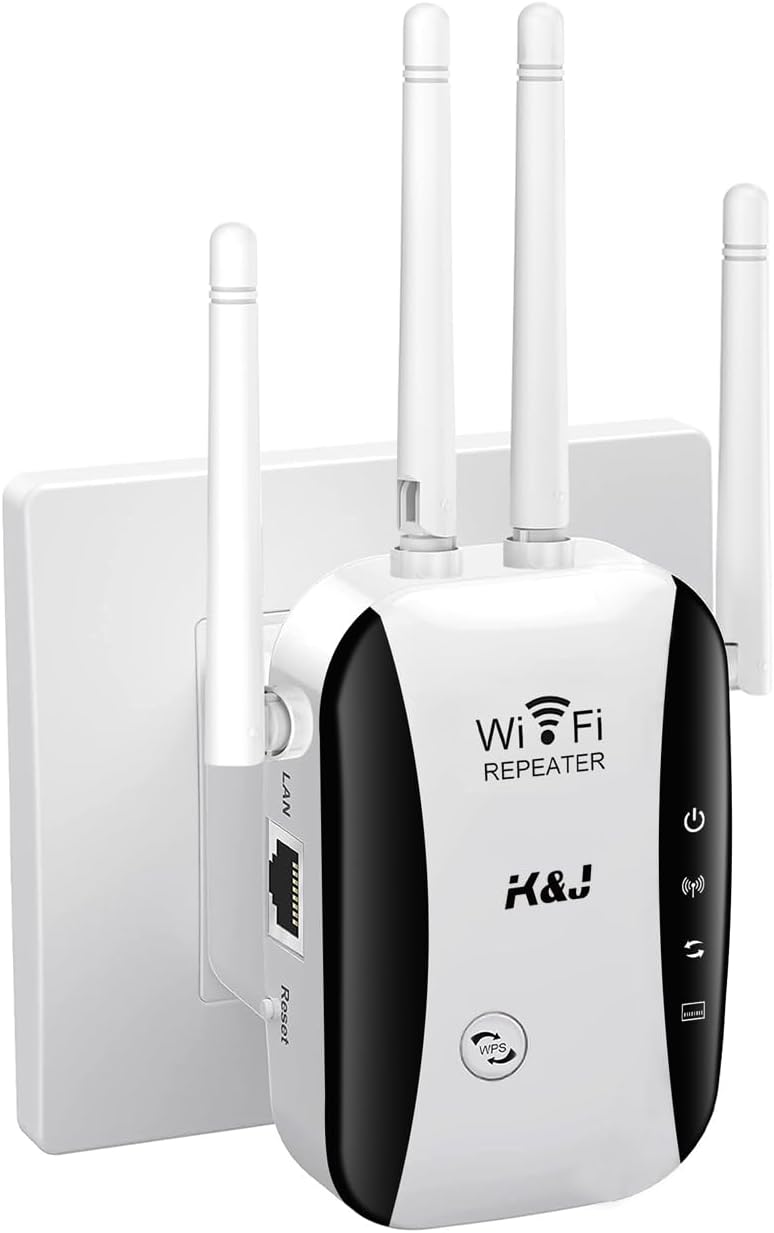 2025 Newest WiFi Extender, WiFi Booster, 4 Antennas Up to 5000 Sq.ft and 50 Devices, WiFi Repeater, Wireless Internet Repeater with Ethernet Port, 1-Click Setup, Access Point, UK plug - White