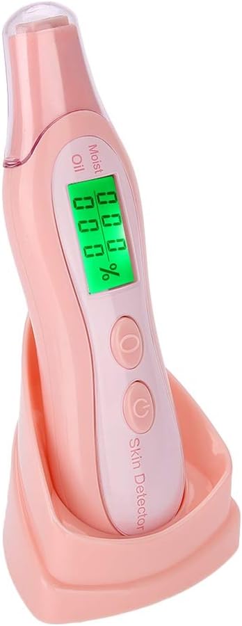 Skin Hydration Tester, Digital LCD Display Precision Skin Sensor Tester Skin Hydration Water Oil Analyzer (White) (Pink)
