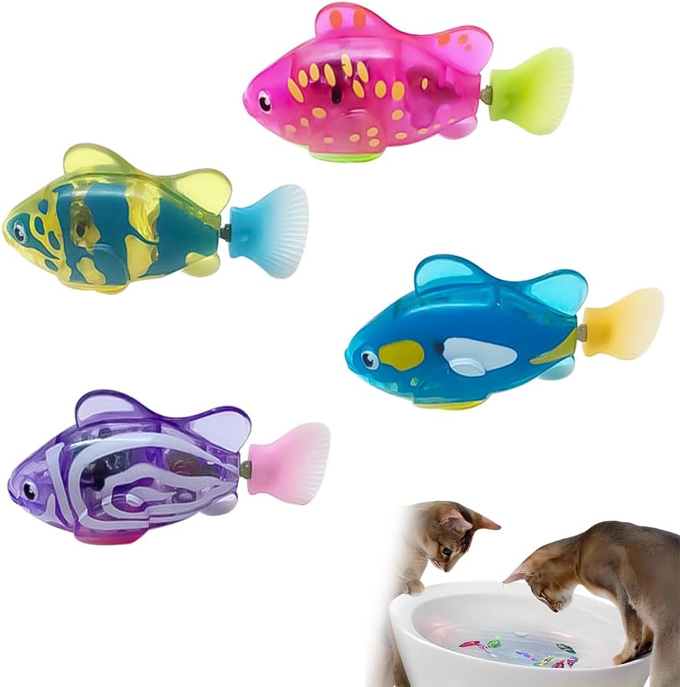 Electronic Engaging Pet Toy Fish, Waterproof LED Light Electronic Fish, Speeding up and Slowing Down Sway in Water, Twist Tail in a Lifelike Manner (4 PCS)