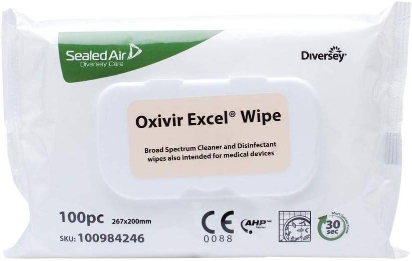 Diversey Oxivir Excel Disinfectant Wipes, 12 Packs of 100