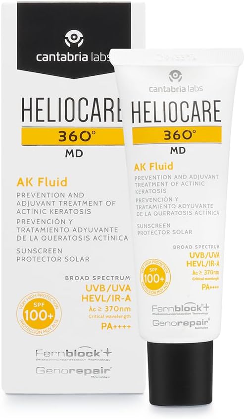 Heliocare 360° AK Fluid, Sunscreen, SPF100 Full Spectrum Protection, Made for Sensitive Skin including Actinic Keratosis, 50ml