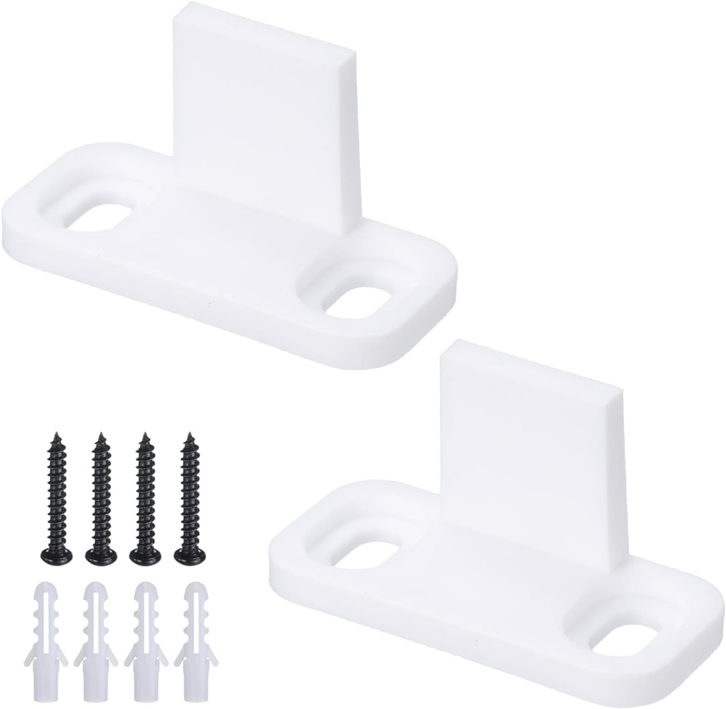 sourcing map 2pcs Barn Door Floor Guide, POM Universal Sliding Barn Door Hardware, Flat Bottom Track Guide Swing Stopper Fit for Bypass Closet Pocket Doors Non-Slotted Floor Guide, White