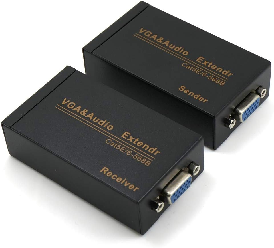 VGA Extender Over Cat6 up to 328ft / 100M VGA Extension Adapter Over RJ45 Ethernet Cable (1 Transmitter + 1 Receiver)