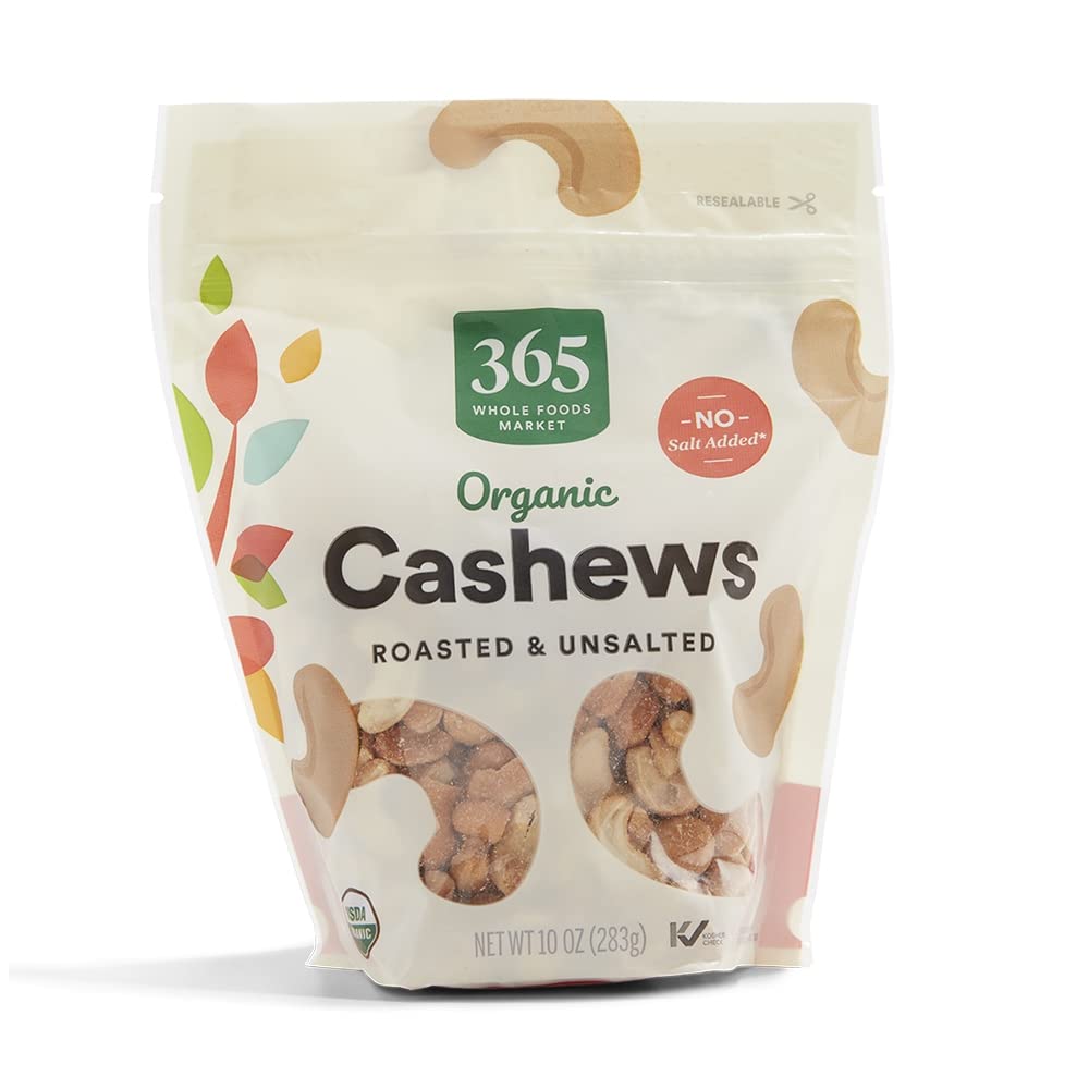 365 by Whole Foods Market, Organic Roasted Unsalted Cashews, 10 Ounce