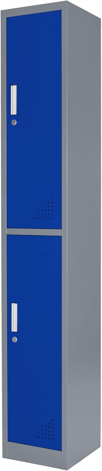 The Workplace Depot 2 Door Heavy Duty Metal Locker – Steel Construction, Grey-Blue Finish, 1800mm Tall – Ideal for Offices, Warehouses & Shared Workspaces (2 Door, Blue)