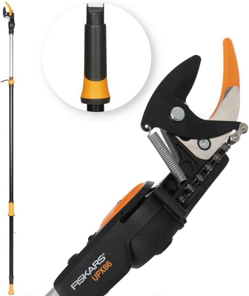 Fiskars PowerGear X Telescopic Tree Pruner UPX86, Non-stick Coated, Steel Blade/Aluminium Handle, Length 2.4 - 4 m, Black/Orange, 1023624