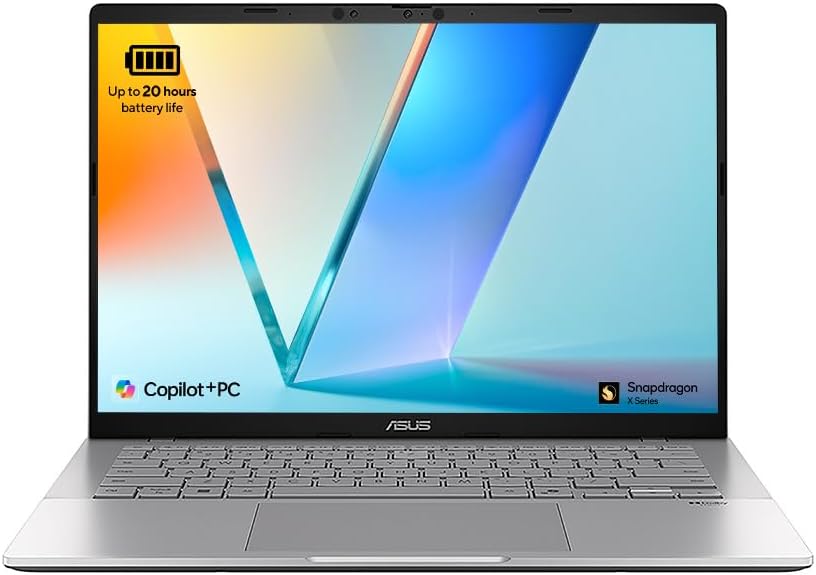 ASUS Vivobook S14 S3407QA 14.0" 2.8K Next Gen AI Laptop with Co-Pilot+ (Qualcomm Snapdragon X Plus, 45 TOPS, 16GB RAM, 1TB PCIe G4 SSD, Backlit Keyboard, 20 Hour Battery Life, Windows 11 Home)