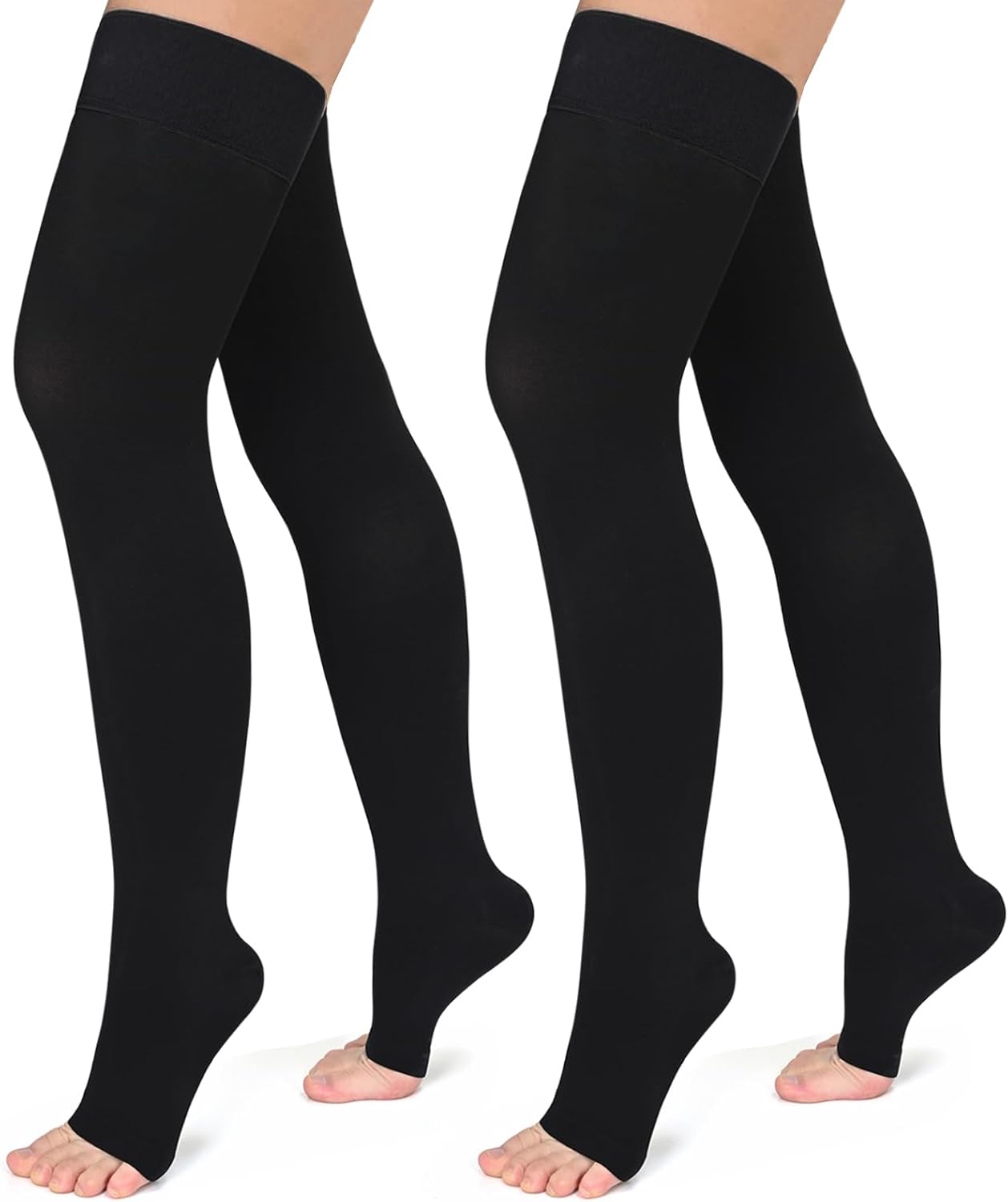 Evolyline Medical Open Toe Thigh High Compression Stockings for Women & Men with Silicone Band, Firm 20-30 mmHg Compression Socks Graduated Support for Varicose Veins Edema Flight