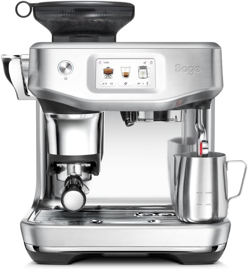 Sage - The Barista Touch Impress - Bean to Cup Coffee Machine with Grinder and Milk Frother, Cappuchino, Latte, Espresso Maker, Easy to Use, 8 Presets, With Milk Jug, 1700 W, Brushed Stainless Steel