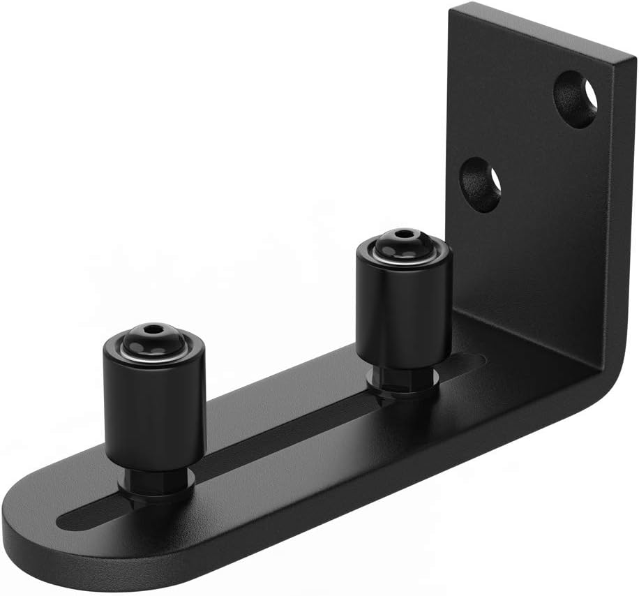 WINSOON New Sliding Barn Door Floor Guides Adjustable Stay Roller Hardware Kit,Smooth Ball Bearings,Flat Bottom Design,Flush with Floor, Wall Mount Roller Guide for Small Space,Black