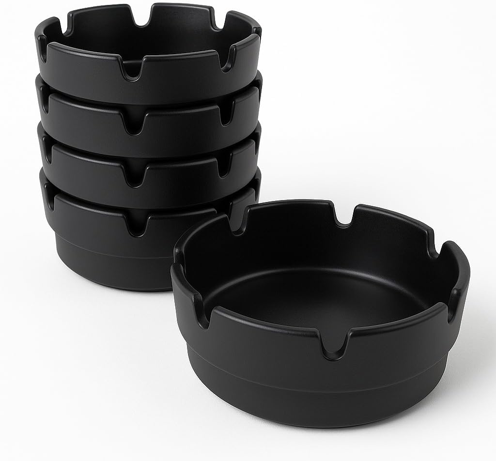 BarBits Black Melamine Ashtrays 4" Pack of 10 - Outside Garden Cigarette Bins, Stackable Ash Trays, Plastic Ash Bins