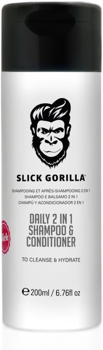 Slick Gorilla Daily 2 in 1 Hair Shampoo and Conditioner for Men, Lightly Scented Mens Shampoo & Conditioner Set Cleans, Hydrates, and Strengthens, Hair Products, Vegan, 200 ml