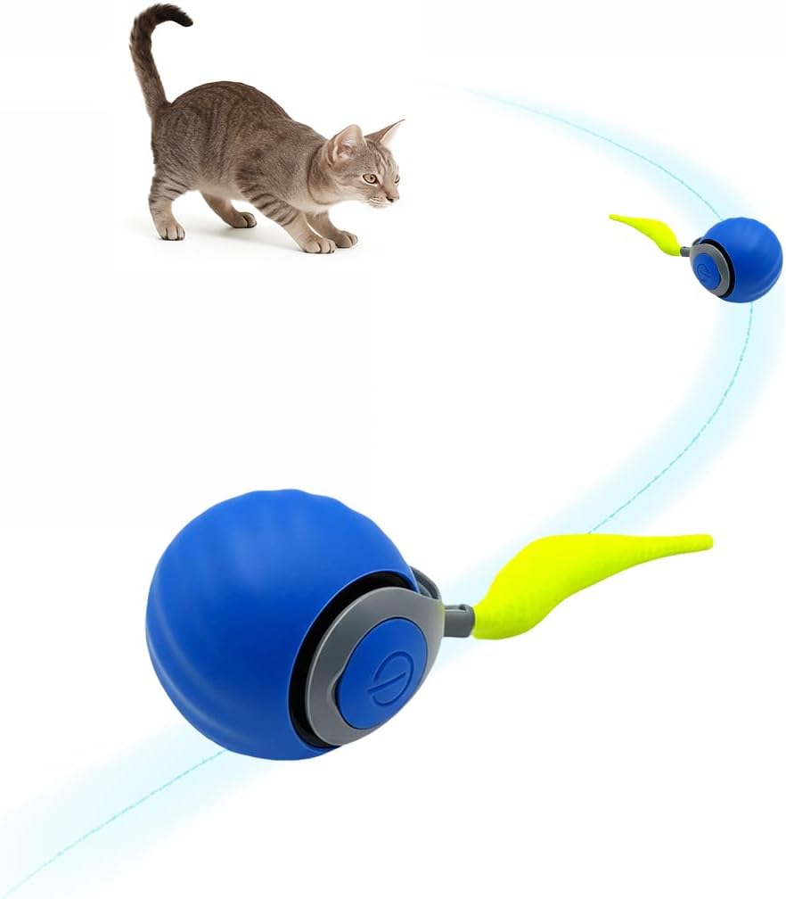 Speedy Ball 2.0 with Tail, Interactive Toys for Bored Indoor Cats Enrichment, Automatic Rolling Ball Kitten Exercise, Turbo Funny Self Play Moving Flying Toy 3.0, Electronic Pet Chase Mouse Games