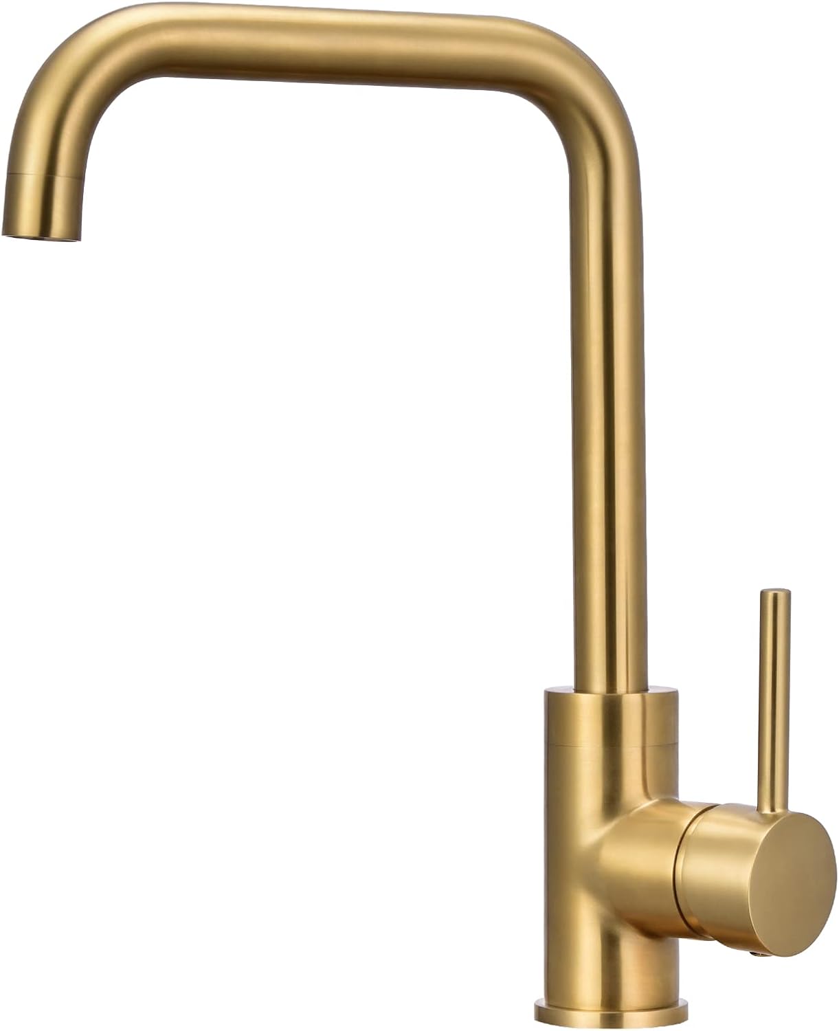 Kitchen Sink Mixer Tap Gold 360 Swivel Spout with Aerator Rectangle Design Single Lever Monobloc Faucet Mono Taps Mixers Brushed Gold Kitchen Mixer Taps 1 Hole in Gold