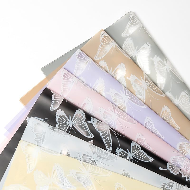 40 Sheets Butterfly Floral Wrapping Paper - 8 Colors Waterproof Translucent Bouquet Sheets for DIY Crafts, Gift Wrap, Wedding & Party Decor (Matte Korean Style Design)22.8 x 22.8 inches,