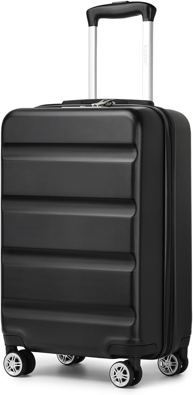 Kono 20 Inch Cabin Suitcase | Lightweight Hard Shell Luggage | TSA Lock | Dual Spinner Wheels | Small Hand Luggage for Travel & Business (Black,55x35x22cm)